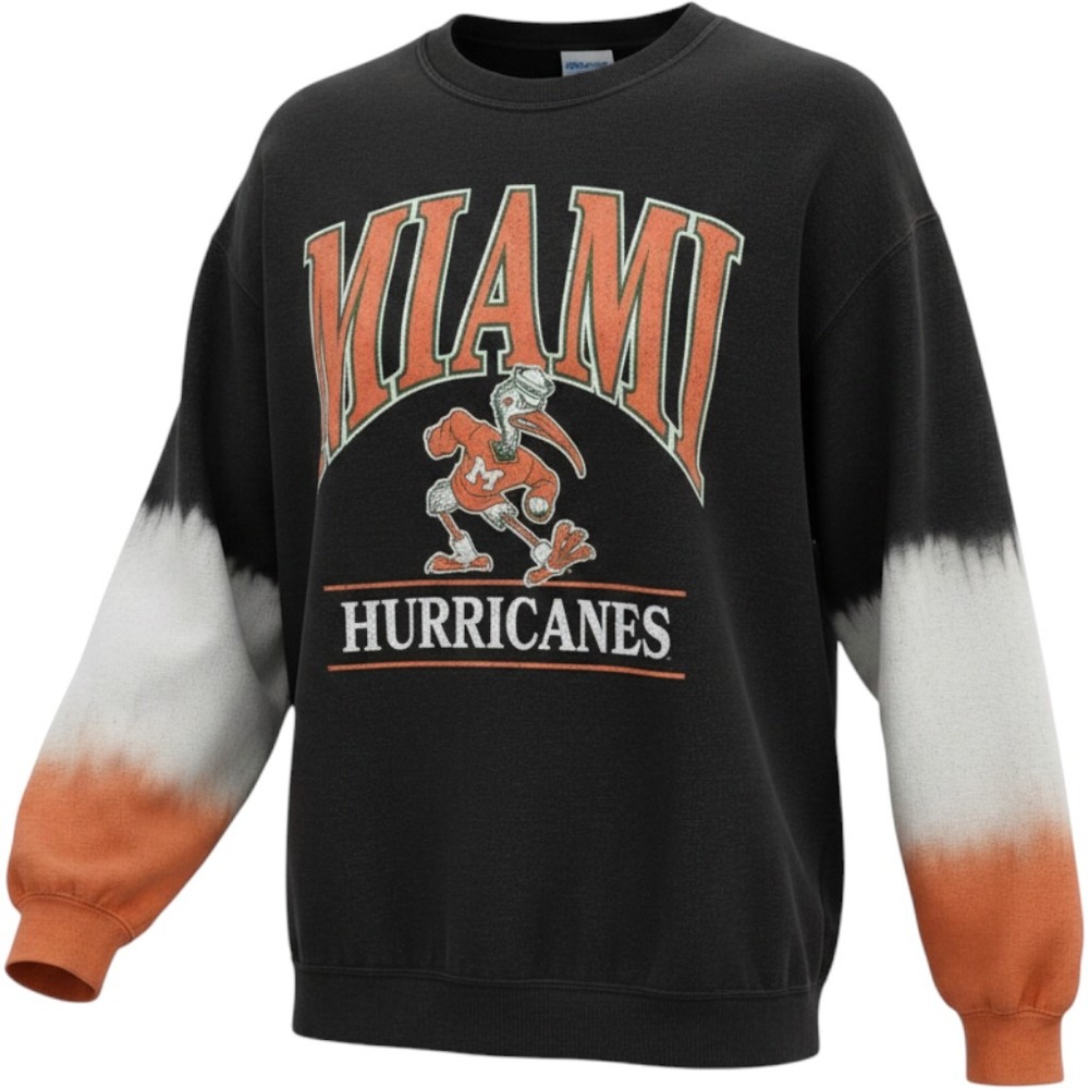 47‎ Brand Miami Hurricanes Black Dip Dye Vintage Tubular Sweatshirt Mens Med NEW